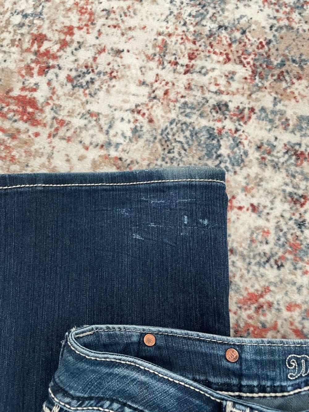 Miss Me Dark Blue Bootcut Jeans with White Contrast Stitching - Picture 6 of 8